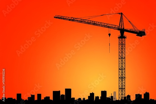 A flat, abstract representation of a construction crane and a building silhouette in minimalist style