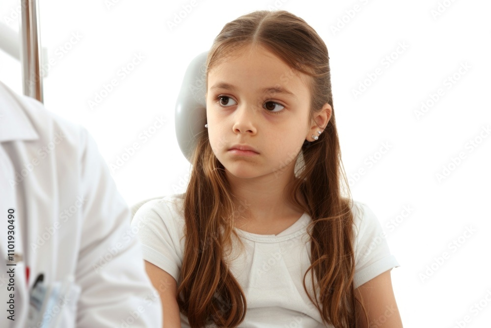 A young child sits across from a pediatrician during an examination A young child sits across from a pediatrician during an examination