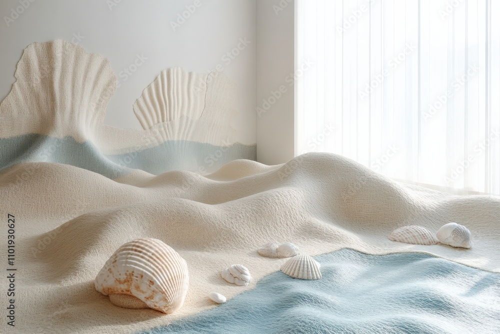 Felt Style Calm Coastal Scene with Dunes, Stitched Seashells, and Flowing Ocean Waves
Felt Style Calm Coastal Scene with Dunes, Stitched Seashells, and Flowing Ocean Waves