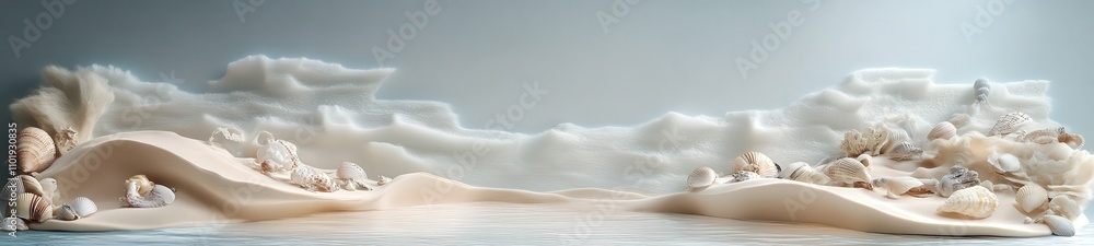 Felt Style Calm Coastal Scene with Dunes, Stitched Seashells, and Flowing Ocean Waves
Felt Style Calm Coastal Scene with Dunes, Stitched Seashells, and Flowing Ocean Waves