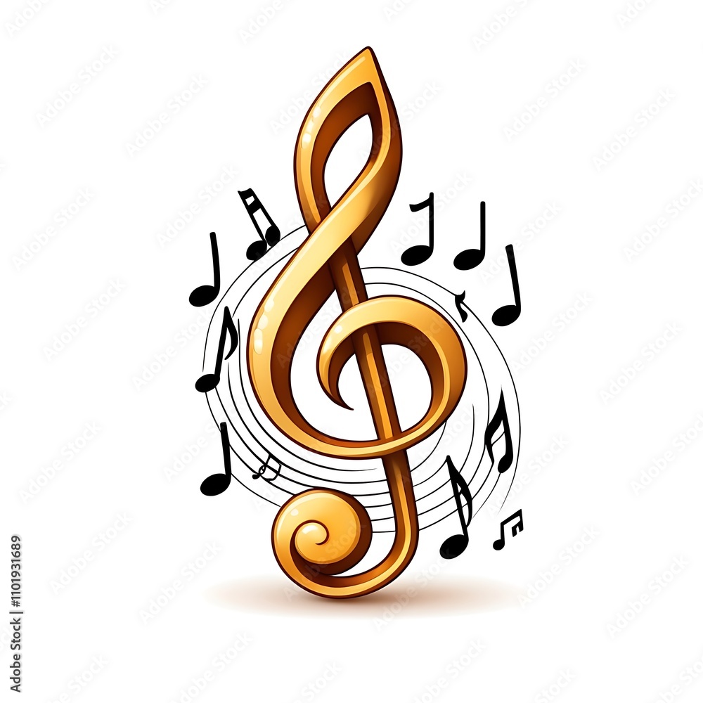 Fototapeta premium Cartoon musical notes with G-clef on a white background.