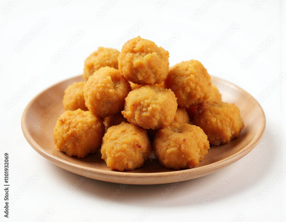 chicken nuggets on plate isolated on a white background chicken nuggets on plate isolated on a white background