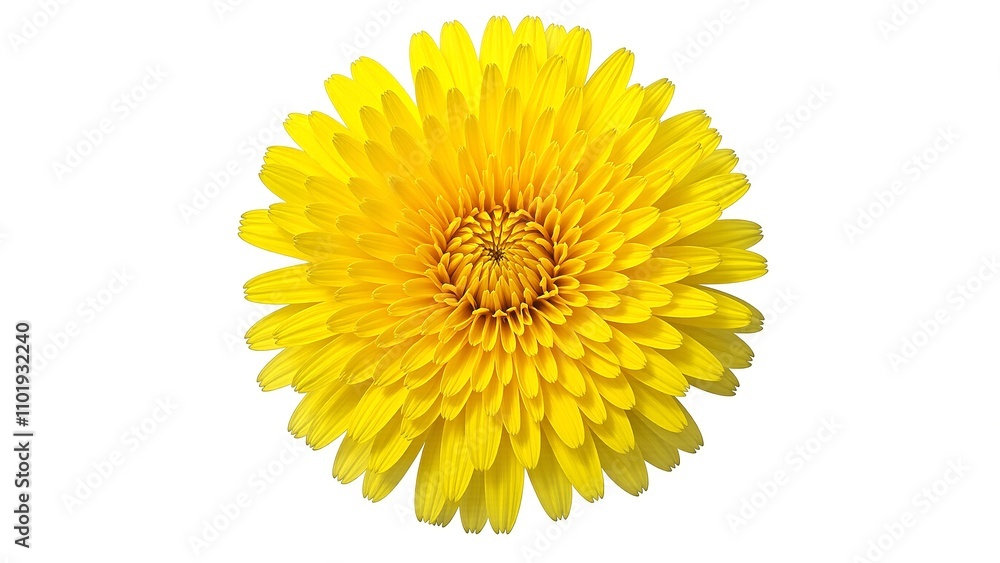 Vibrant yellow dandelion bloom against white backdrop Vibrant yellow dandelion bloom against white backdrop