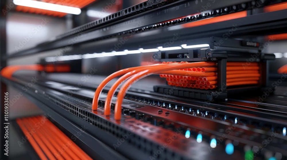 Rows of high tech servers and networking hardware in a data center showcasing the advanced infrastructure and technology that powers modern businesses and digital services Rows of high tech servers and networking hardware in a data center showcasing the advanced infrastructure and technology that powers modern businesses and digital services
