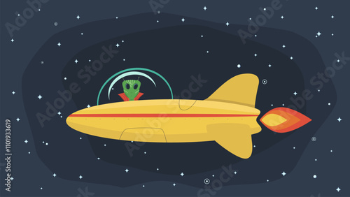 space flying ship with an alien on Board