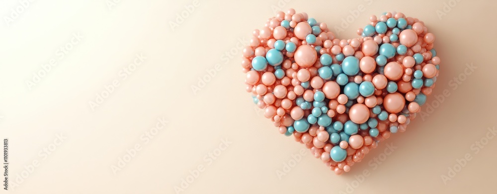 Colorful Heart Shape Made of Spheres and Balls in Shades of Blue and Peach on a Soft Neutral Background for Creative Design and Art Projects Colorful Heart Shape Made of Spheres and Balls in Shades of Blue and Peach on a Soft Neutral Background for Creative Design and Art Projects