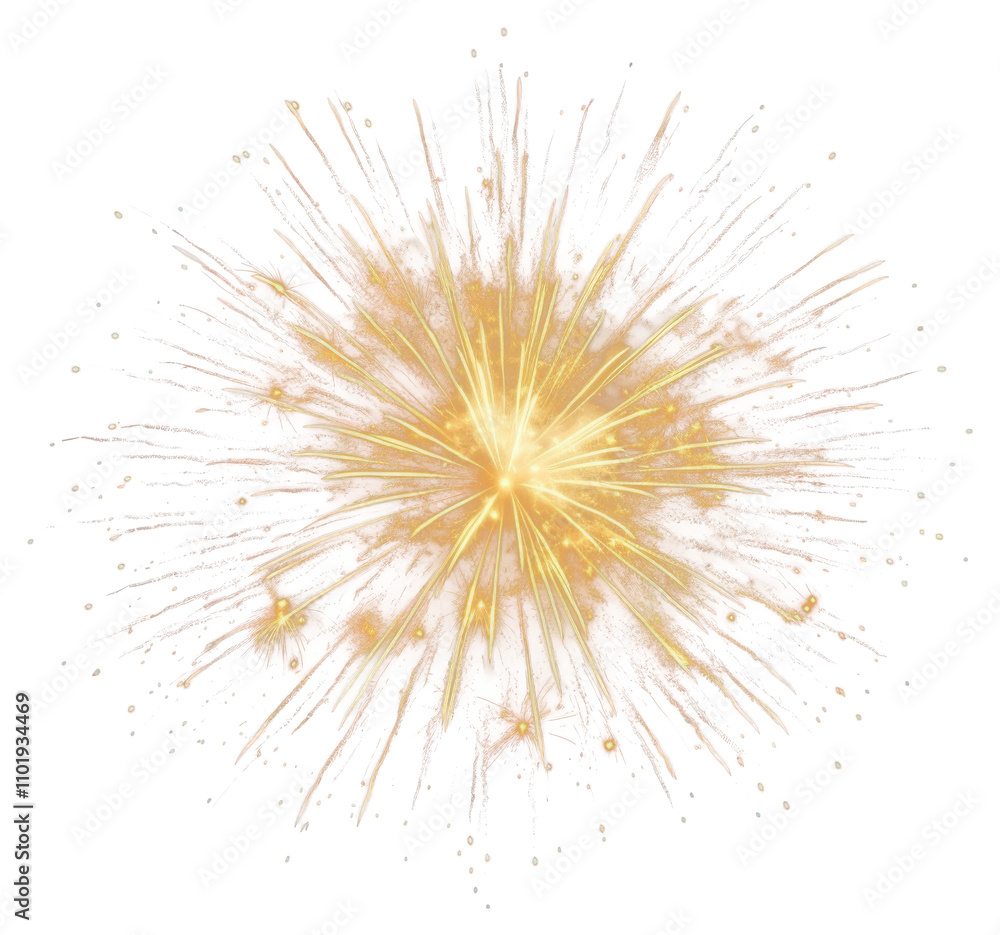 Fototapeta premium A gold fireworks celebration lighting up the night sky during a festive holiday event, PNG, isolated on transparent background