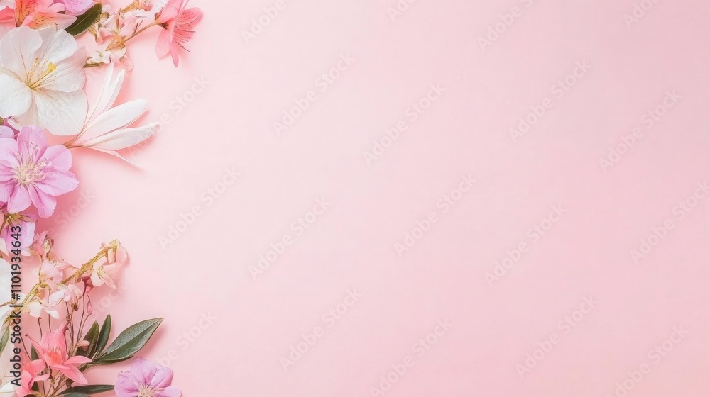 Delicate Pastel Flowers on Left Side Border, Solid Pink Background, Web Banner with Copy Space on Right, Elegant Floral Design for Websites and Marketing
Delicate Pastel Flowers on Left Side Border, Solid Pink Background, Web Banner with Copy Space on Right, Elegant Floral Design for Websites and Marketing