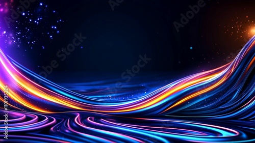 Vibrant Abstract Wave Patterns with Flowing Light Trails and Starry Background for Dynamic Visual Concepts and Creative Projects