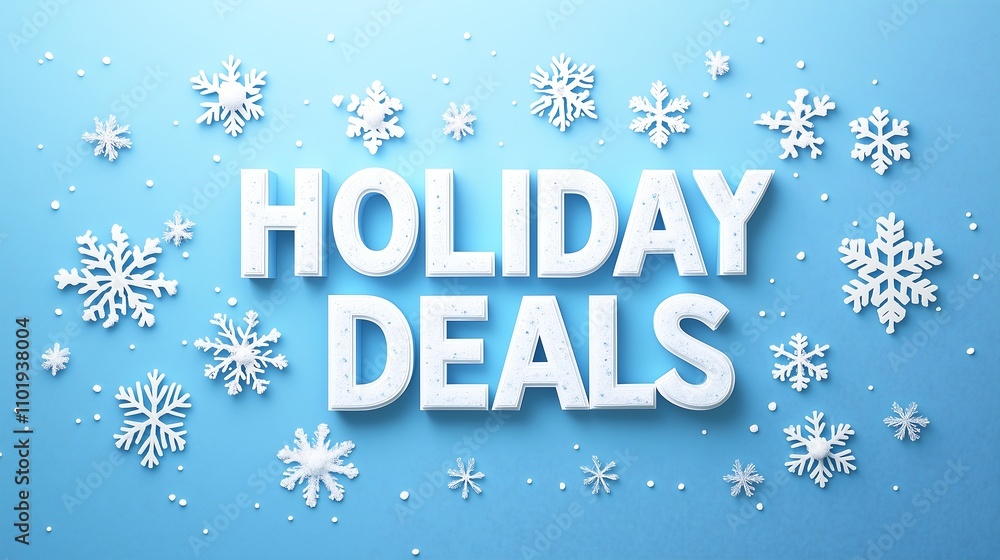 Festive blue background with 3D text 'Holiday Deals' surrounded by white snowflakes. Festive blue background with 3D text 'Holiday Deals' surrounded by white snowflakes.