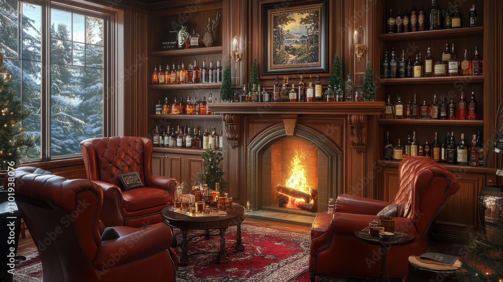Cozy Whiskey Lounge with Leather Chairs Cozy Whiskey Lounge with Leather Chairs