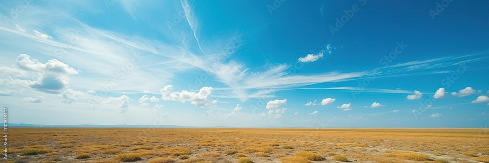 A vast open landscape under a brilliant clear blue sky with white clouds drifting lazily across it, peaceful environment, rolling hills A vast open landscape under a brilliant clear blue sky with white clouds drifting lazily across it, peaceful environment, rolling hills
