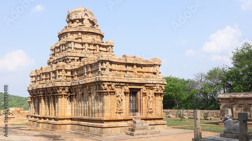 India, Tamil Nadu, Narthamalai, Ancient Cave Temple, Vijayalaya Choleshwaram Temple, 9th Century Pallava Dynasty Temple. Dedicated to Lord Shiva. photo