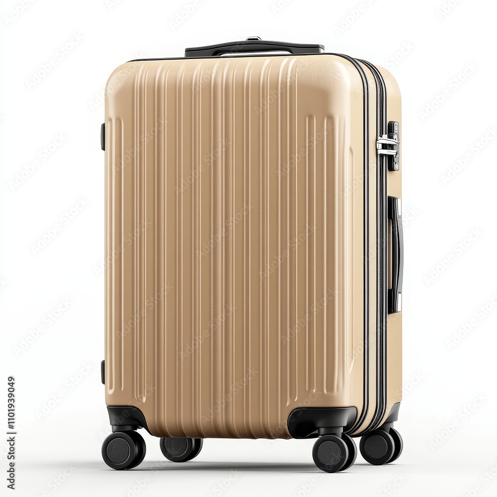 Fototapeta premium Stylish Beige Hard Shell Luggage with Smooth Rolling Wheels