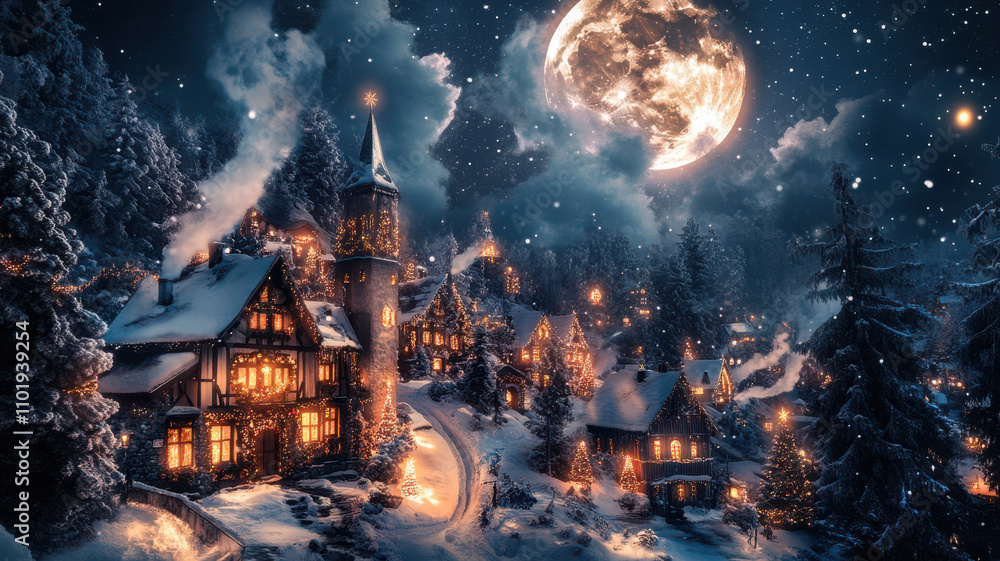 Magical Snowy Village at Night Magical Snowy Village at Night