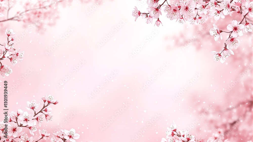 Elegant cherry blossoms surrounding light pink empty space Elegant cherry blossoms surrounding light pink empty space