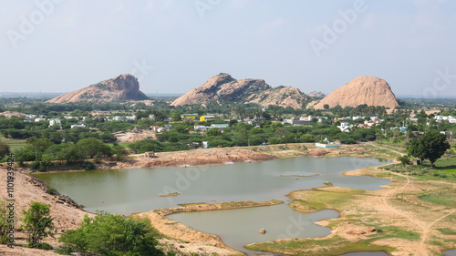 Beautiful View of Mountain Lake Near Narthamalai, Tamil Nadu, India. photo