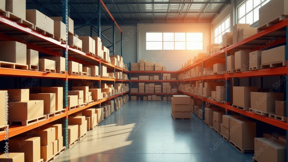 A spacious and bright warehouse mockup ideal for e-commerce branding A spacious and bright warehouse mockup ideal for e-commerce branding