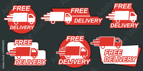 Symbol Set. Free Delivery logo with Car illustration and text. Vector illustration