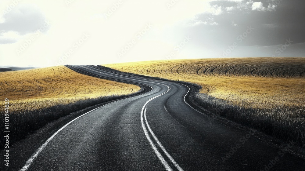 Fototapeta premium Long highway visual with landscape