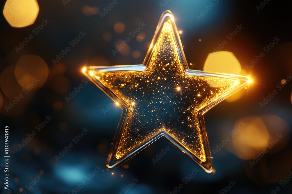A shining gold star surrounded by twinkling lights, perfect for use in celebratory or motivational contexts