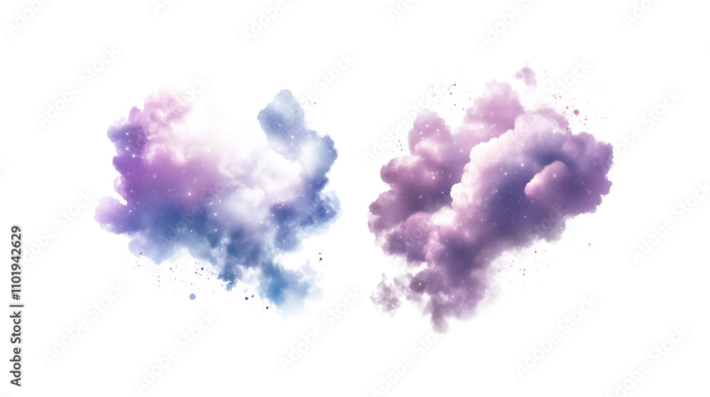Fototapeta premium Set of abstract cosmic purple blue pink clouds isolated on transparent background