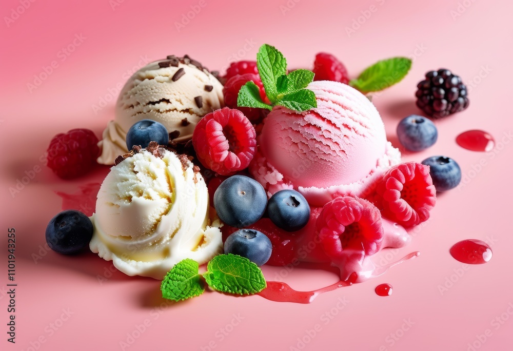 Delicious Berry Ice Cream With Fresh Raspberries And Blueberries Delicious Berry Ice Cream With Fresh Raspberries And Blueberries
