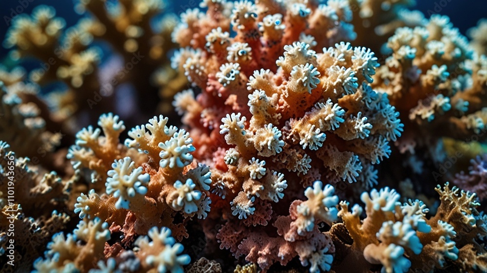 Fototapeta premium Coral Reef Macro: Textured Abstract View of a Marine Ecosystem