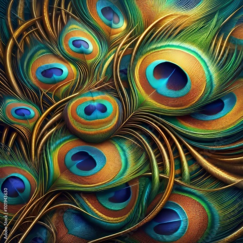 Macrorealist Peacock Tail Feathers A peacock's tail feathers ren