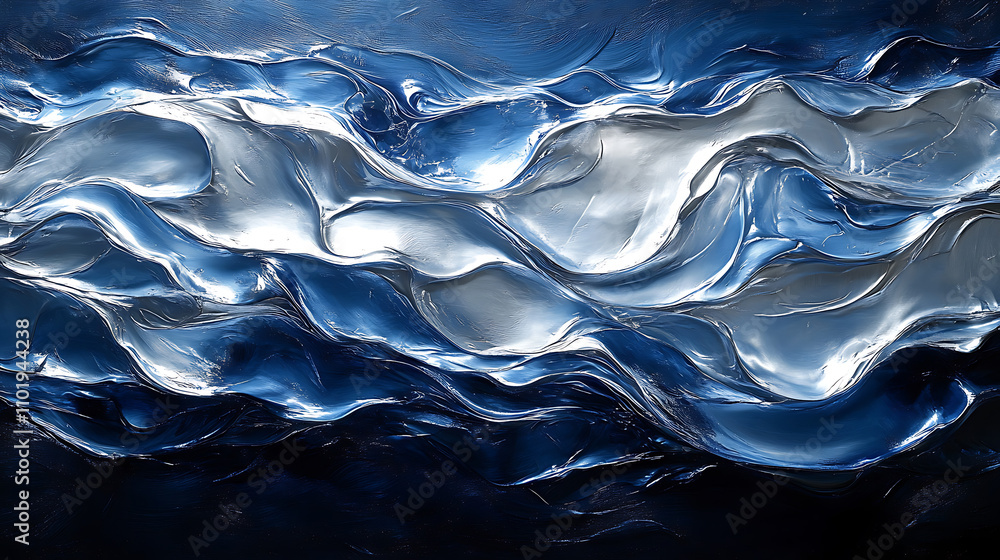 A mesmerizing abstract painting of liquid metal, its rippling textures shimmering as light reflects unpredictably across the surface. A mesmerizing abstract painting of liquid metal, its rippling textures shimmering as light reflects unpredictably across the surface.