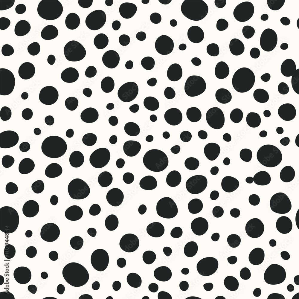 Black polka dots different sizes, on white. Hand drawn dots pattern for fabric, wrapping paper, decoration, seamless pattern. Black polka dots different sizes, on white. Hand drawn dots pattern for fabric, wrapping paper, decoration, seamless pattern.