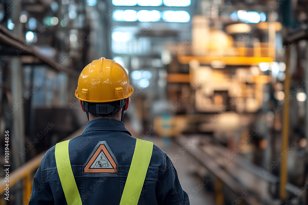 A concept image illustrating the risk of industrial injury, showing a worker in a factory environment surrounded by various safety hazards, such as exposed machinery and slippery surfaces. The composi A concept image illustrating the risk of industrial injury, showing a worker in a factory environment surrounded by various safety hazards, such as exposed machinery and slippery surfaces. The composi