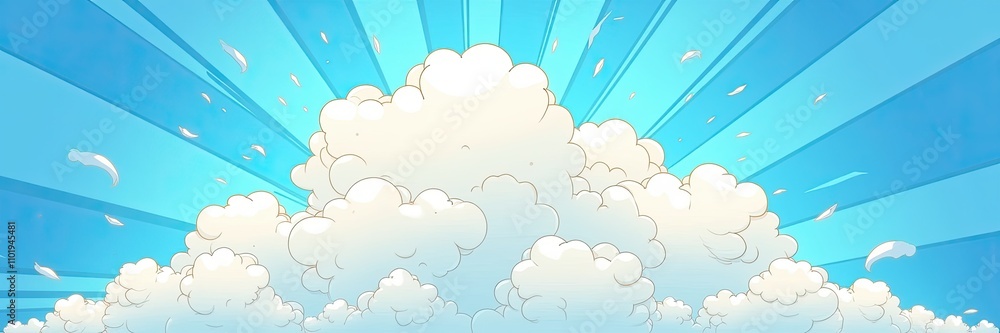 Bright, cheerful comic-style cloud illustration with rays of light, perfect for designs, children's books, or fun promotional materials. Bright, cheerful comic-style cloud illustration with rays of light, perfect for designs, children's books, or fun promotional materials.