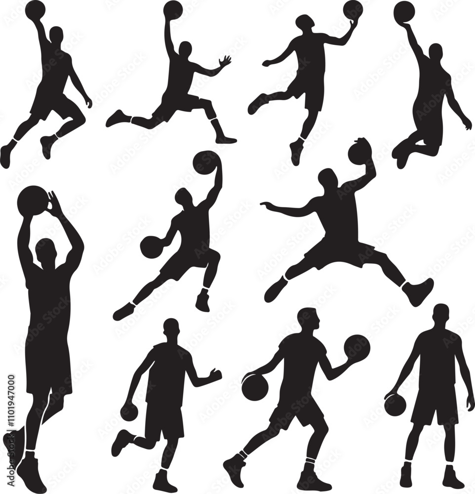 custom made wallpaper toronto digitalhigh-quality vector art featuring various silhouettes of men playing basketball.