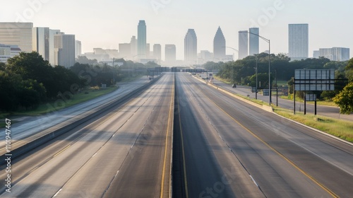 Empty express lane on highway during off-peak hours, symbolizing efficiency and opportunity in a calm, uncluttered environment.	