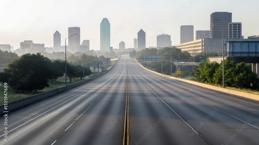 Fototapeta premium Empty express lane on highway during off-peak hours, symbolizing efficiency and opportunity in a calm, uncluttered environment.