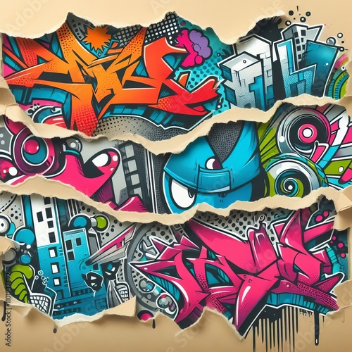 Graffiti Style Torn paper decorated with graffiti style art addi