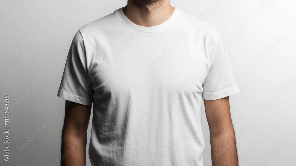A person posing in a white t-shirt, simple and casual outfit A person posing in a white t-shirt, simple and casual outfit