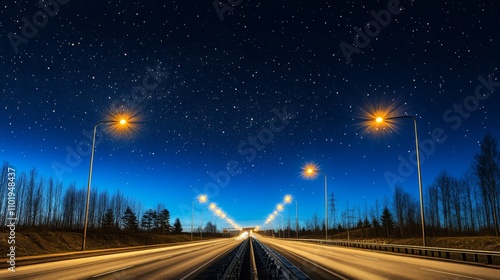 Empty express lane on highway during off-peak hours, symbolizing efficiency and opportunity in a calm, uncluttered environment. 