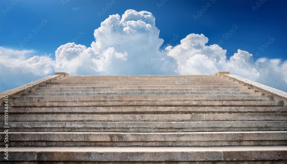 Stone stairs rises to haven, blue sky with white clouds. Freedom and dream concept. Stone stairs rises to haven, blue sky with white clouds. Freedom and dream concept.