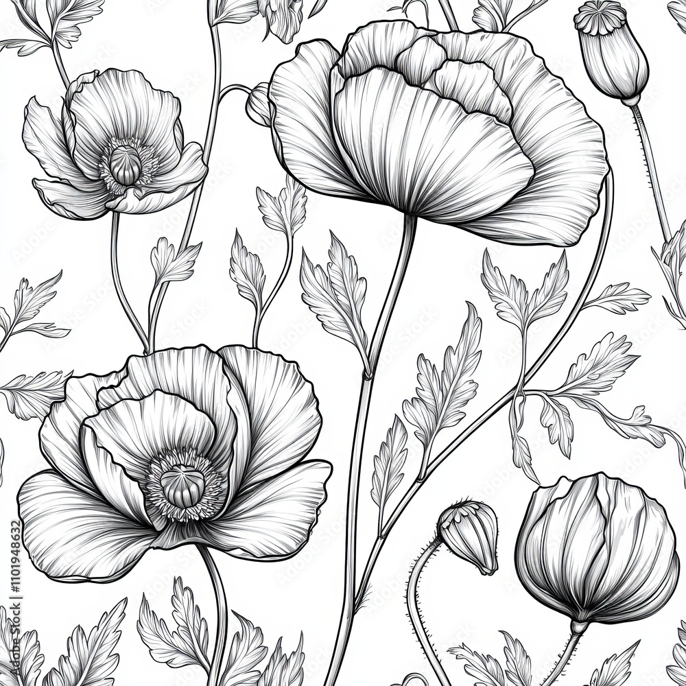 Fototapeta premium seamless pattern with poppies