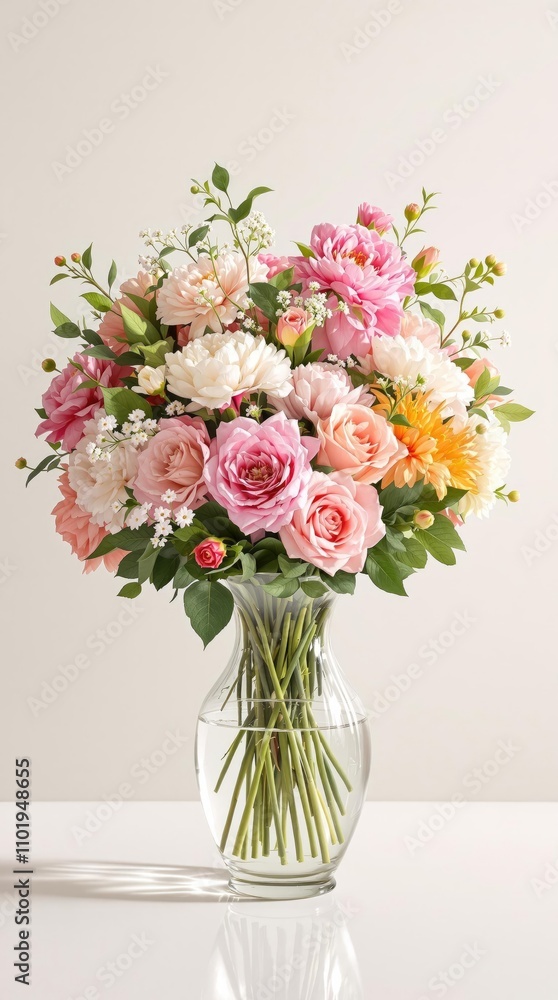 A beautiful bouquet of fresh flowers in a elegant glass vase, glass vases, sophisticated style, , flower arrangements A beautiful bouquet of fresh flowers in a elegant glass vase, glass vases, sophisticated style, , flower arrangements