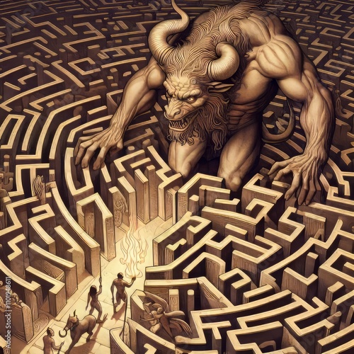 Minotaur's Maze An illustration of a minotaur's maze with a powe photo