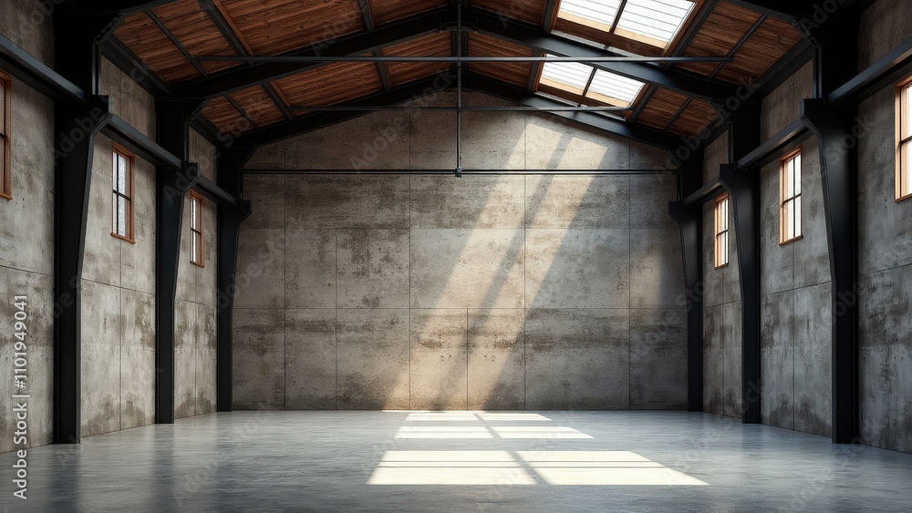 A versatile warehouse mockup with open space and industrial accents A versatile warehouse mockup with open space and industrial accents