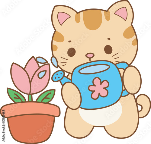 Illustration of cute kitty icon.
Funny cat in daily activities elements.
