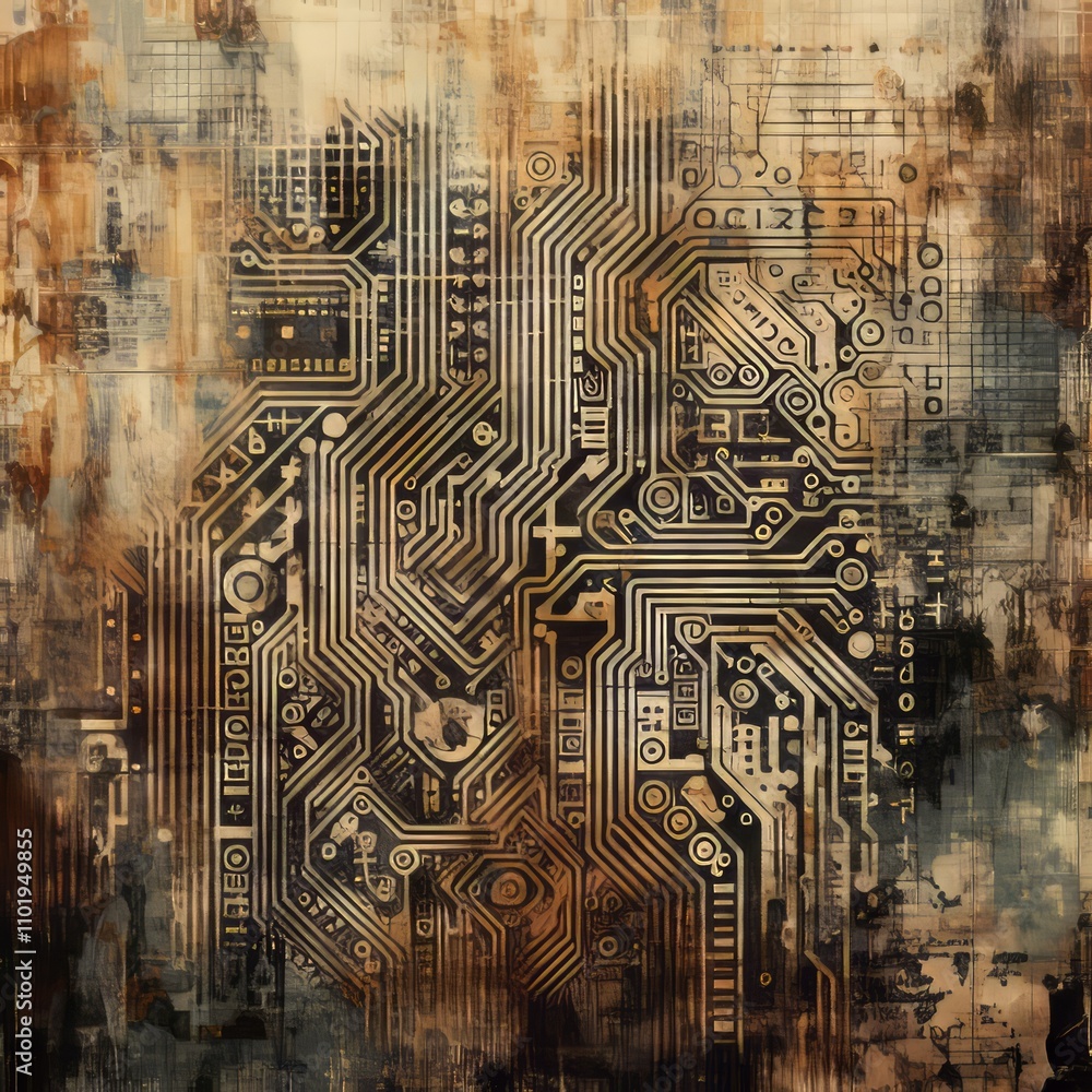 Obraz premium Grunge Texture with ASCII Circuitry A distressed background rese