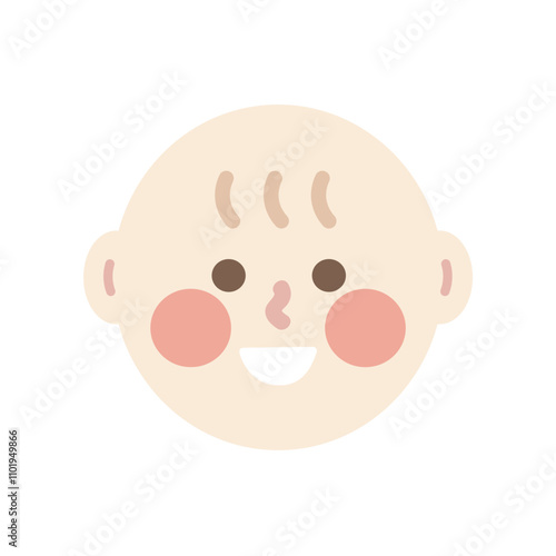 Happy newborn baby head. Healthcare, facial expressions, feeling, child care concepts. Flat people character vector design isolated illustrations.
