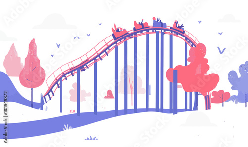 Minimalistic Roller Coaster Vector Illustration for Theme Park and Leisure Concept