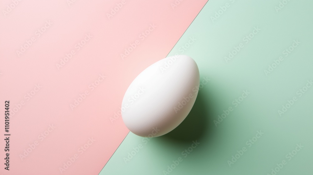 Easter concept: minimalist flat lay of a single painted egg on pastel background Easter concept: minimalist flat lay of a single painted egg on pastel background