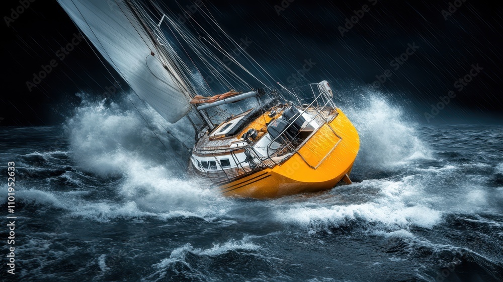 Naklejka premium Sailing adventure in stormy waters ocean action photo dramatic environment dynamic viewpoint thrilling concept